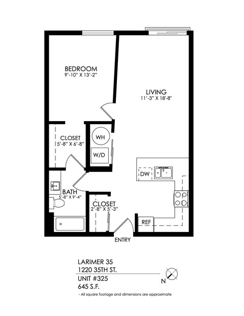 Floor plan for 1 bed, 1 bath, 705 sqft